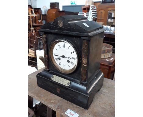 A black slate mantle clock, height 27cm. 