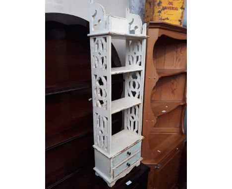 A shabby chic shelf with two lower drawers, height 108cm. 