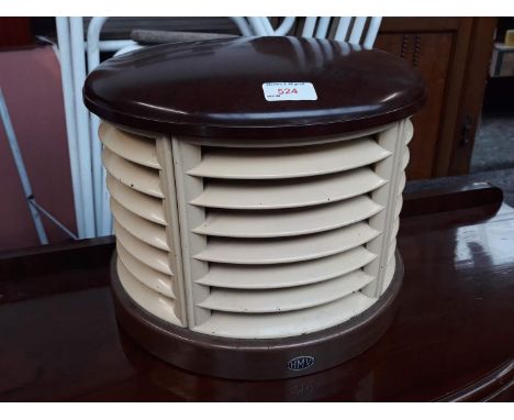 A vintage HMV bakelite and metal grill electric heater. 