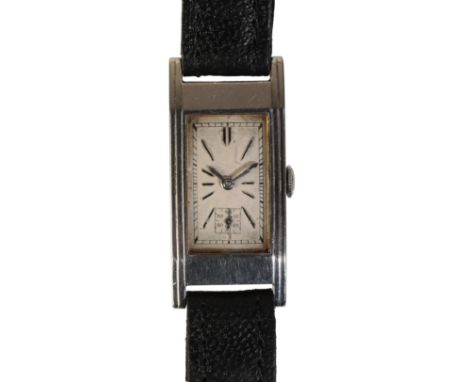 AN ART DECO GENTLEMAN'S STAINLESS STEEL WRISTWATCH with manual wind movement, the silver dial with a subsidiary seconds dial,