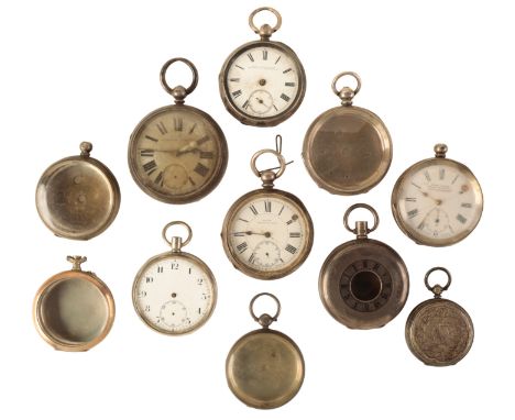 A QUANTITY OF VARIOUS  SILVER POCKET WATCHES AND CASES comprising a half hunter silver case and open-face silver pocket watch