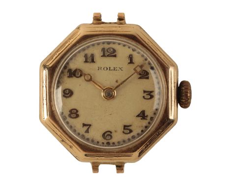 ROLEX: A 9CT GOLD LADY'S WRISTWATCH with manual wind movement, the silver dial with gold Arabic numerals and gold hands, circ