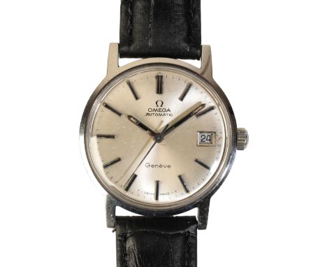 OMEGA GENEVE: A STAINLESS STEEL GENTLEMAN'S WRISTWATCH with automatic movement, the silver dial with silver baton numerals an