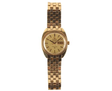 OMEGA CONSTELLATION: A GOLD-PLATED GENTLEMAN'S  BRACELET WATCH with automatic movement, the gold dial with gold baton numeral