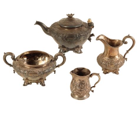 A WILLIAM IV SILVER THREE PIECE TEA SERVICE by Edward, Edward Junior, John &amp; William Barnard, London 1836/7, with leaf sc