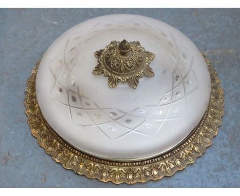 VINTAGE GILT METAL AND ETCHED GLASS CEILING ROSE LIGHT FITTING, DIAMETER APPROXIMATELY 3cm