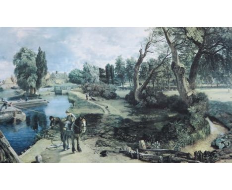 LARGE GILT FRAMED PRINT OF A CANAL SCENE, APPROXIMATELY 57cm x 96cm
