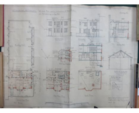 VINTAGE SET OF 1/8th SCALE PLANS, SECTIONS AND ELEVATIONS OF THE NEW CLUB ROOM AT ST. ANDREWS, BATTERSEA APPROX. 45cm x 60cm 