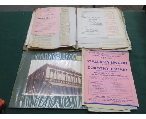 ALBUM CONTAINING VARIOUS VINTAGE LOCAL RELATED EPHEMERA, PROGRAMMES, PRESS NOTES FROM WALLASEY CIVIL CHOIR AND ORCHESTRA  