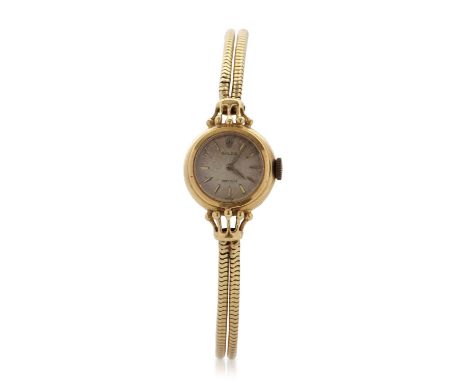 A vintage 18ct gold ladies Rolex Precision, the watch has a manually crown wound movement, 17 ruby movement stamped Rolex, st