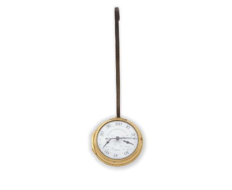 A Spenser &amp; Perkins 18th Century gilt pedometer, it has a white enamel dial with two sub-counting dials, approx 55mm case