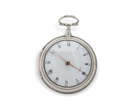 A silver pair cased pocket watch, hallmarked London 1796, the pocket watch maker is Isaac Rogers of White Hart Court on Green