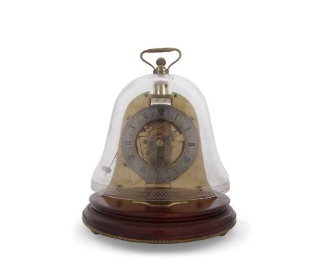 A Mappin and Webb Maritime table clock in bell shaped glazed dome, silvered chapter ring and open skeleton two train movement