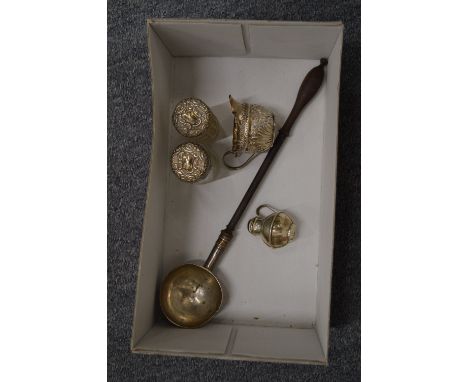 A toddy ladle, small silver jug and other items.