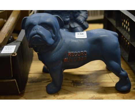A Record Bulldog cast iron advertising model of a bulldog.