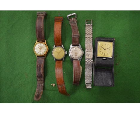 Gent's wristwatches by Benfre Majex Rotary together with a travelling clock.