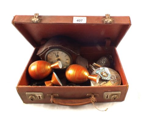 A case containing micro mosaic photo frame, Edwardian mantel clock etc
