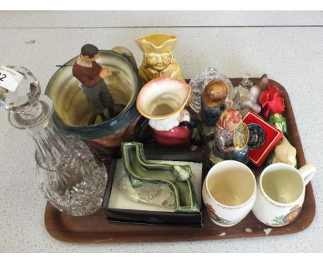 A Royal Doulton character jug Tony Weller, cut glass decanter plus other china and glass