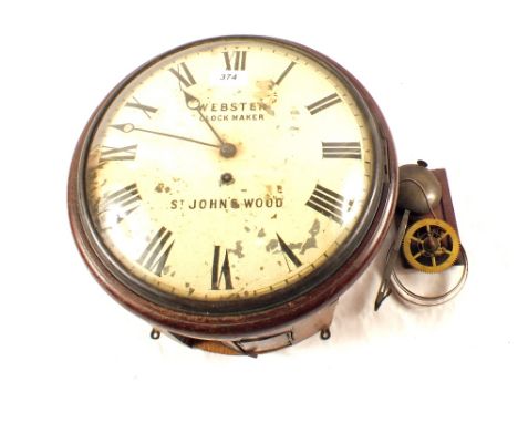 A 19th Century mahogany circular dial clock with fusee movement, dial marked Webster Clock Maker St Johns Wood (for restorati