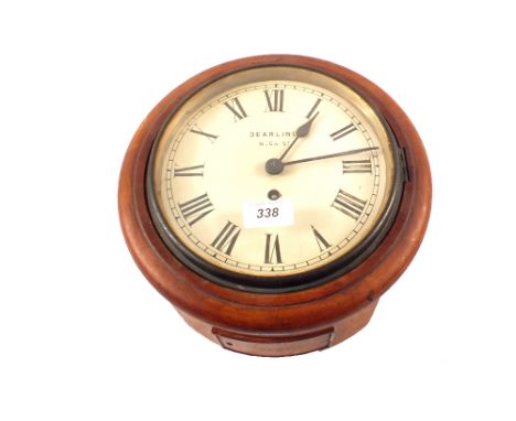 A circular mahogany dial clock marked Dearling High St, Carshalton ex Wallington County Grammar School, dial dia 7 1/2"
