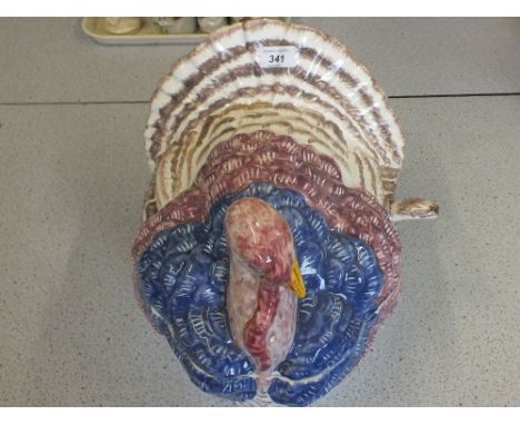An Italian pottery turkey soup tureen and ladle