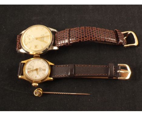 A lady's Marquis wristwatch, a gents Mithras wristwatch plus a 15ct gold stick pin