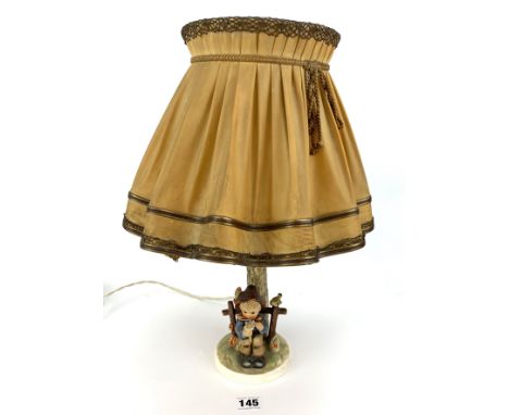 Hummel base table lamp with yellow shade, total height 17" 