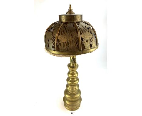 Oriental brass table lamp  with brass shade, 28" high