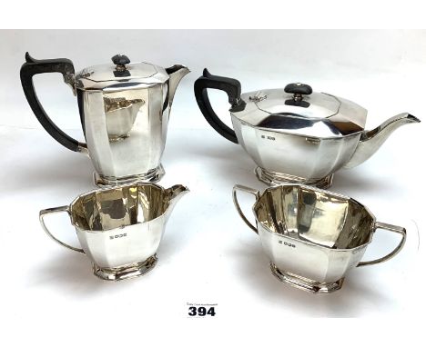 4 piece silver tea set with ebony handles comprising teapot, water pot, sugar bowl and cream jug, total w: 53.8 ozt 