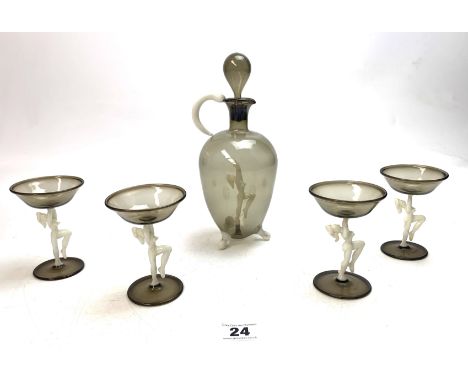 Lauscha glass decanter &amp; glasses sometimes incorrectly described as Bimini
