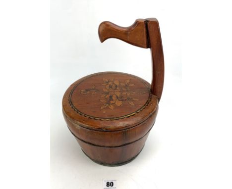 Chinese swan head  wooden water ladle with lid, 9" diameter x 13" high