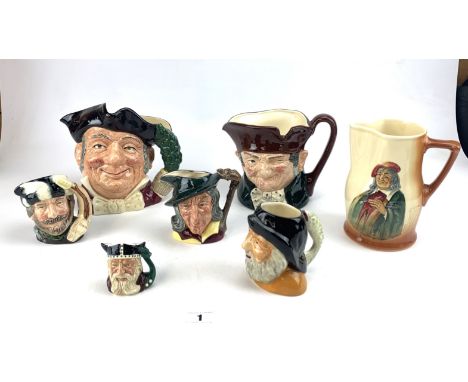 8 Assorted toby jugs - R. Doulton Mine Host RD7854, R. Doulton Old Charley RD5420, R. Doulton Pied Piper RD6824, Royal Doulto