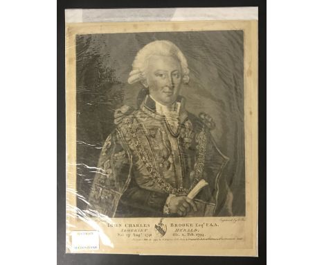 JOHN CHARLES BROOKE 1748-94 PORTRAIT PAINTED BY T. MAYNARD &amp; ENGRAVED BY E. BELL&nbsp; 
app.size: 21cm x 25cm