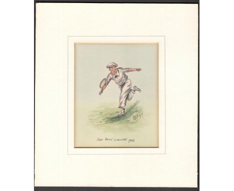 WATERCOLOUR SKETCH 1925/8 WIMBLEDON CHAMPION RENE LACOSTE TENNIS