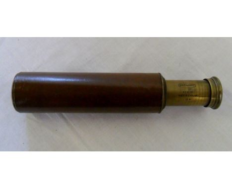 'Britannic 15x' 3 draw leather and brass telescope by Broadhurst Clarkson & Co