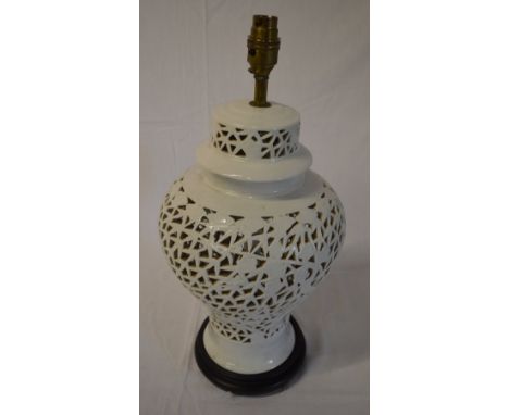 White 'pierced effect' ceramic lamp 