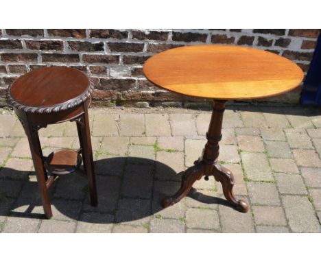 Victorian tripod table with a replacement top and an Edwardian plant stand