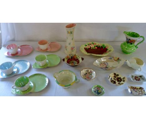 Assorted Maling ware inc harlequin coloured lustre tea cups and saucers