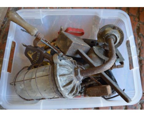 Tools including oil can, saw, light etc