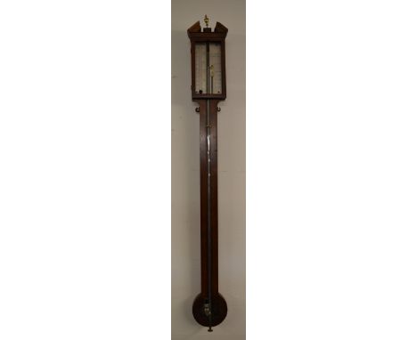 Stick barometer 'M Wisker, Optician, York' with replacement mercury glass tube & pediment