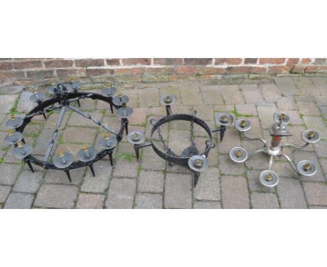 2 gothic wrought iron light fittings & one other