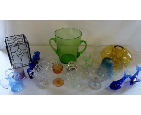 Various glass ware inc light shade and tankards