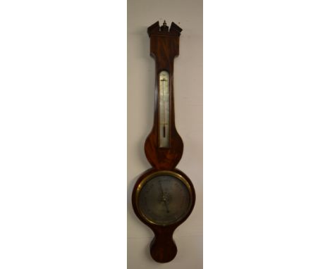 Victorian banjo barometer 'Luigi Solcha, Hull' with replacement pediment