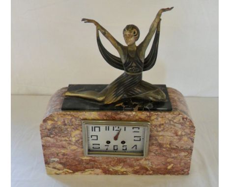 French Art Deco clock with figurine (AF) L 38 cm H 43 cm