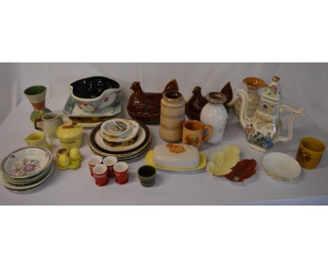 Portmeirion chicken egg baskets, Shelley saucers, West German vases etc (2 boxes)