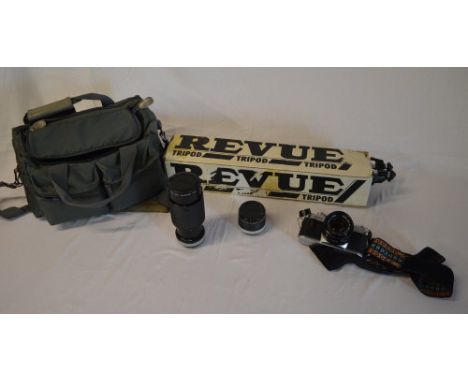 Canon AV-1 camera, Vivitar lenses, carry bag & tripod