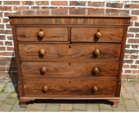 Georgian mahogany chest of drawers with ogee bracket feet, canted corners with replacement knobs (in 2 sections)