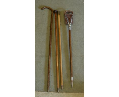 3 walking sticks and a shooting stick