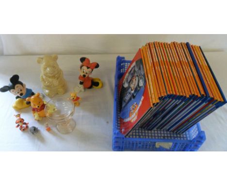Various Disney items inc World of Knowledge books and Winnie the Pooh ceramic jar