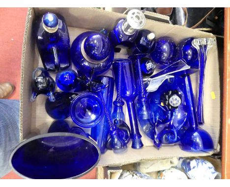 A collection of blue glass to include Bristol and Caithness